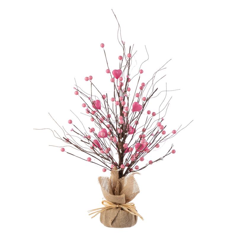 Glitzhome LED Lighted Valentine's Pink Berry Heart Table Tree