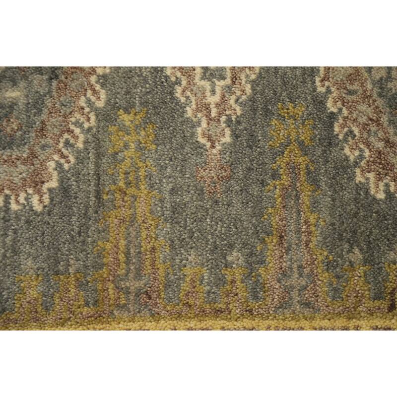 Hand Knotted Oriental 100% Wool Carpet Traditional Geometric Greys & Charcoal Viss Runner Rug - 9' 10'' X 2' 7''