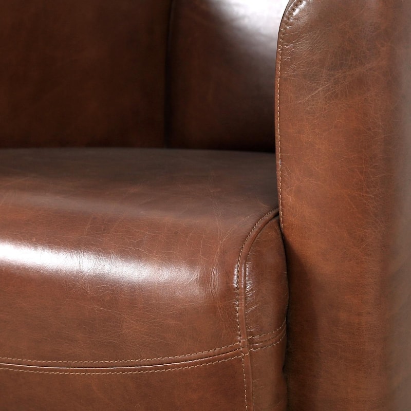 Pasargad Home Madison Top Grain Leather Armchair, Brown - W27.5"xD30"xH27"