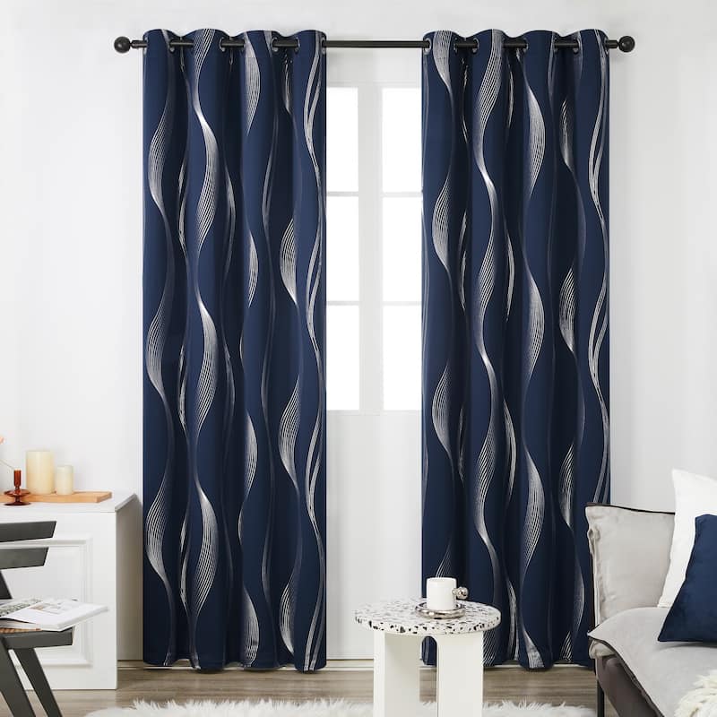 Deconovo Silver Wave 52 Width Curtain Panel Pair (2 Panel) - W42"x L84" - Navy Blue