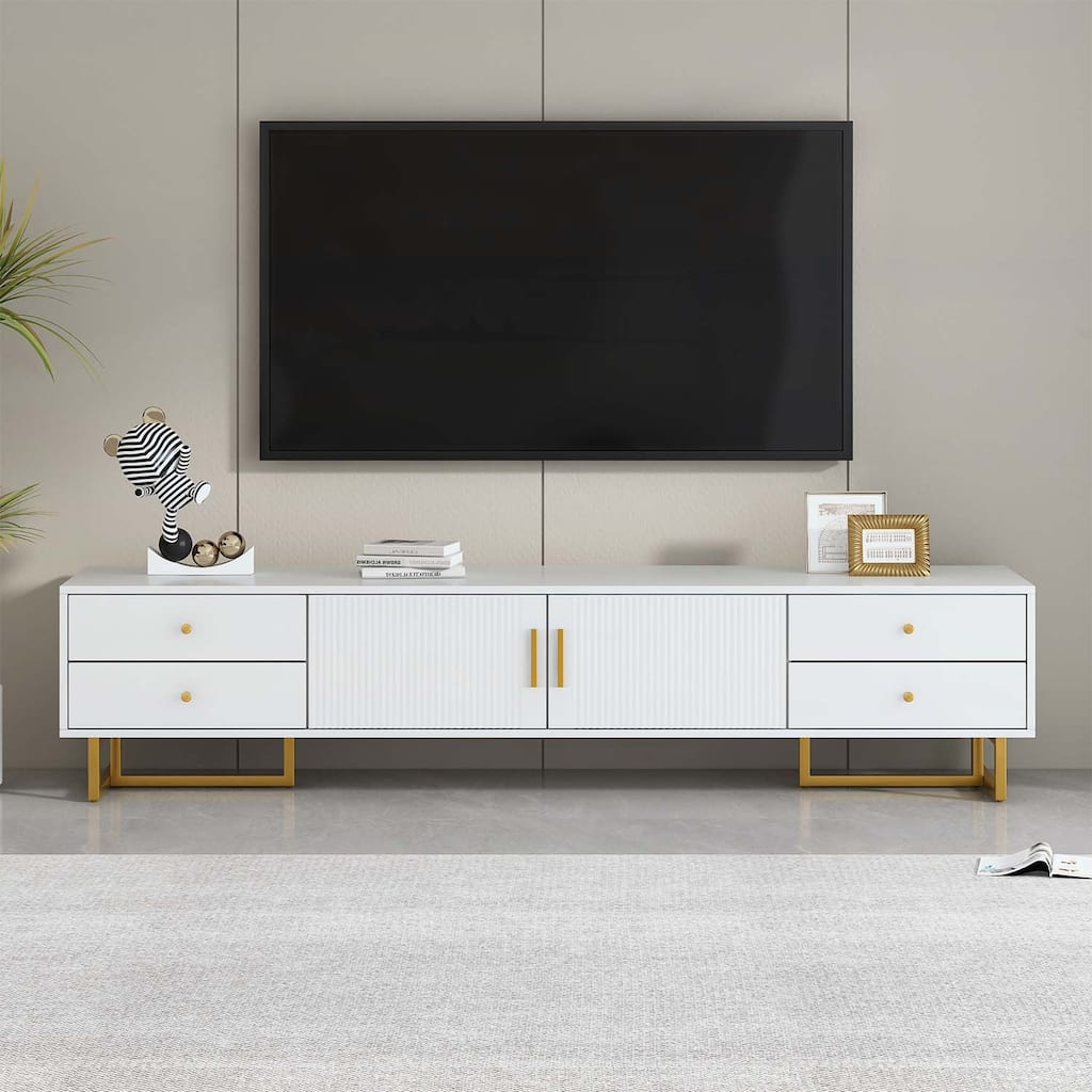 Modern TV Stand for 65+ Inch TVs,Entertainment Center with Storage and Elegant Wave Groove Design
