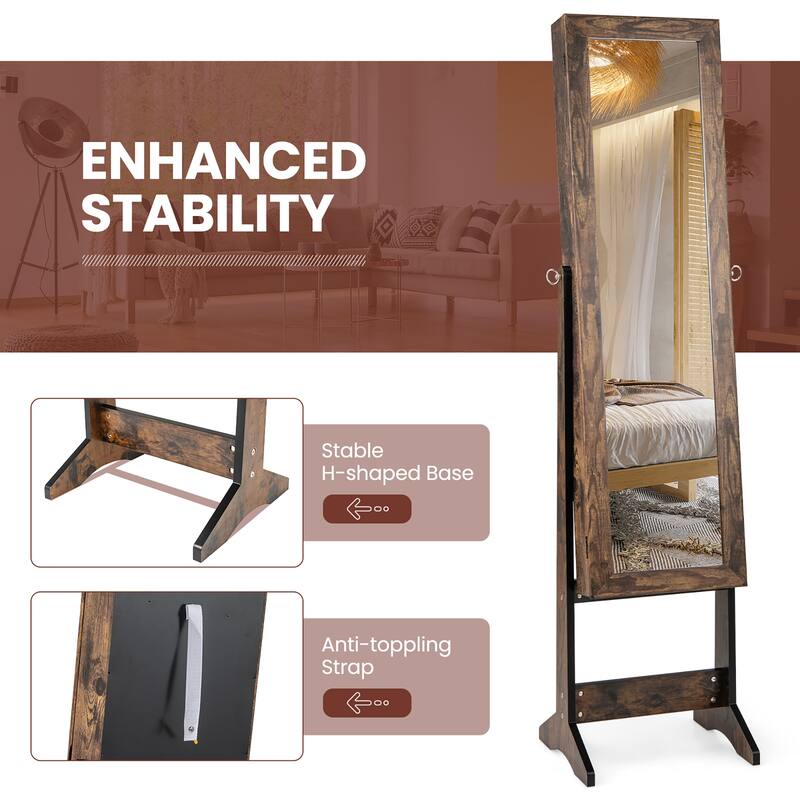 Gymax Jewelry Mirrored Cabinet Armoire Organizer Storage Box w/ Stand
