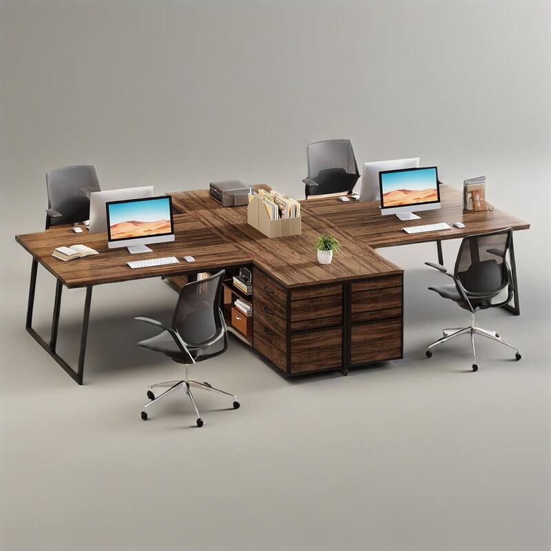 Reversible Corner L-Shaped Office Desk with 3 Drawers and 2-Tier Storage Shelves for Home Use