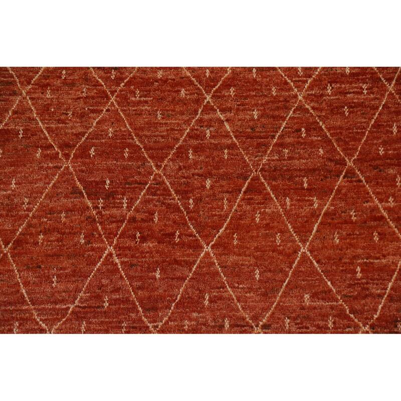 Hand Knotted Oriental 100% Wool Carpet Tribal Trellis Oranges & Rust Moroccan Area Rug - 10' 1'' X 6' 10''