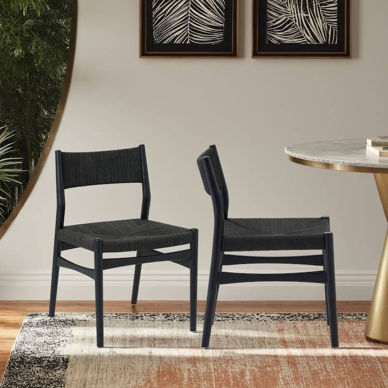 Erie Woven Paper Cord and Solid Wood Dining Chairs - Set of 2 - Black