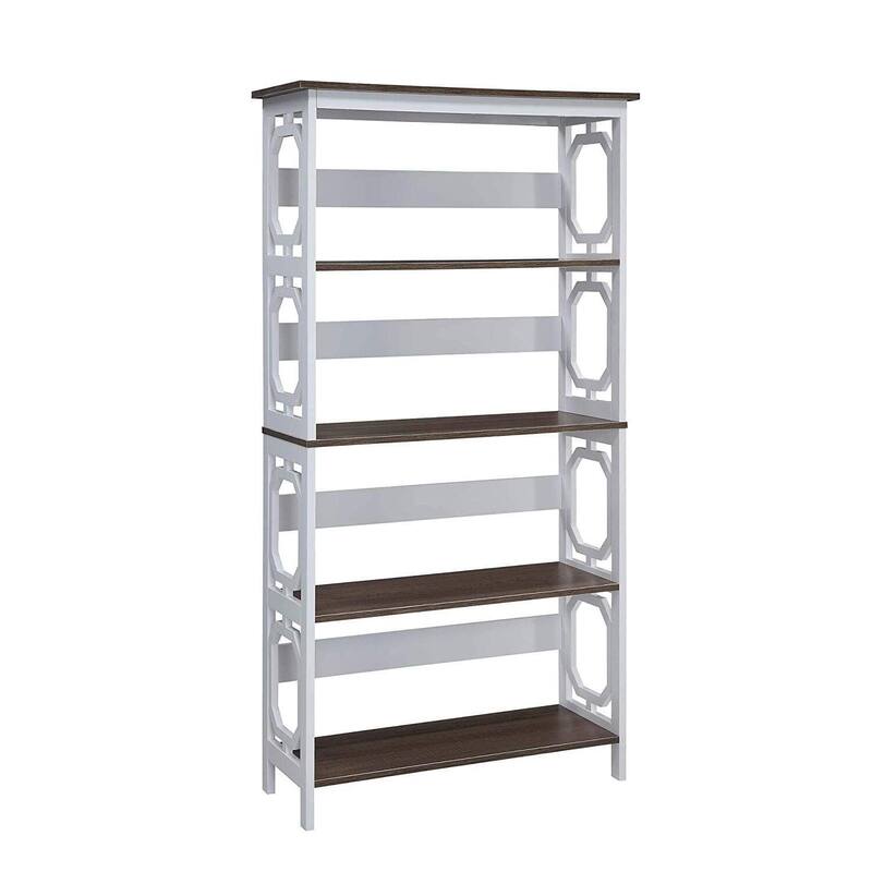 5-Tier Contemporary Bookcase with Geometric Side Panels and Multiple Open Shelves for Organization - 31.5