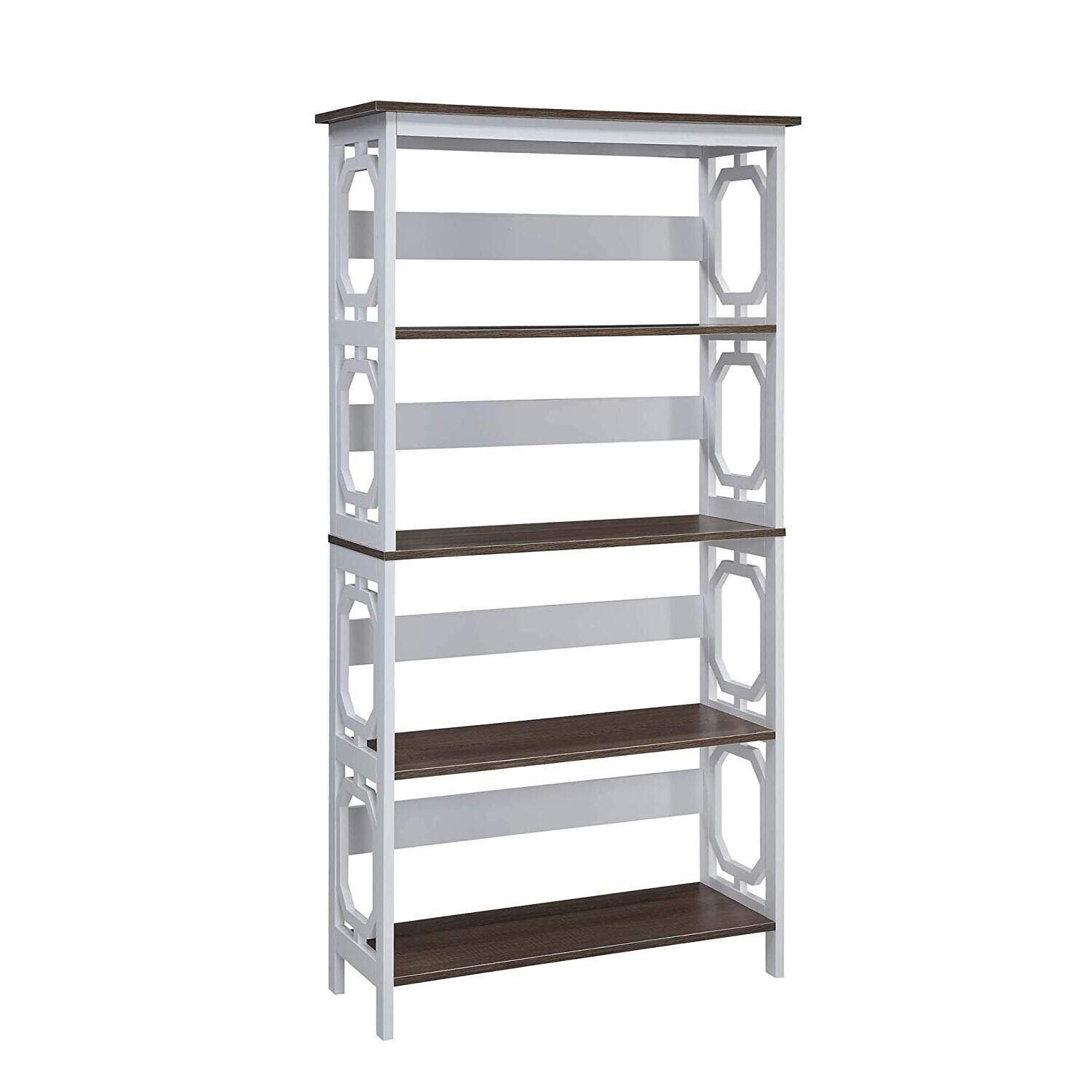 5-Tier Contemporary Bookcase with Geometric Side Panels and Multiple Open Shelves for Organization - 31.5