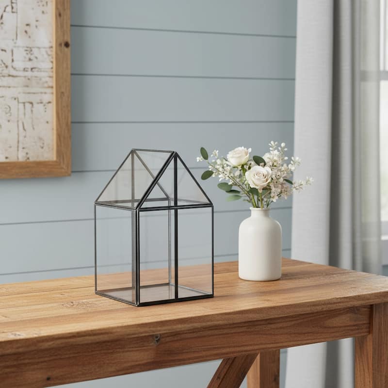HomeRoots Clear Glass and Metal Terrarium Box - 8" W x 8" D x 13" H
