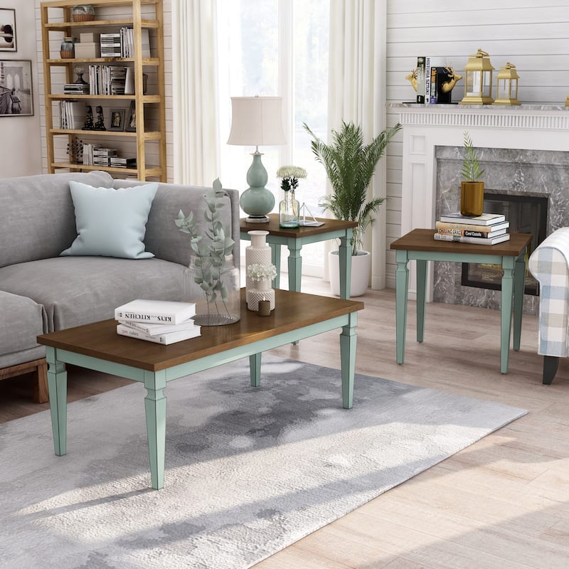 Nomara French Country 48-inch Solid Wood 3-Piece Coffee Table Set by Furniture of America - Antique Teal