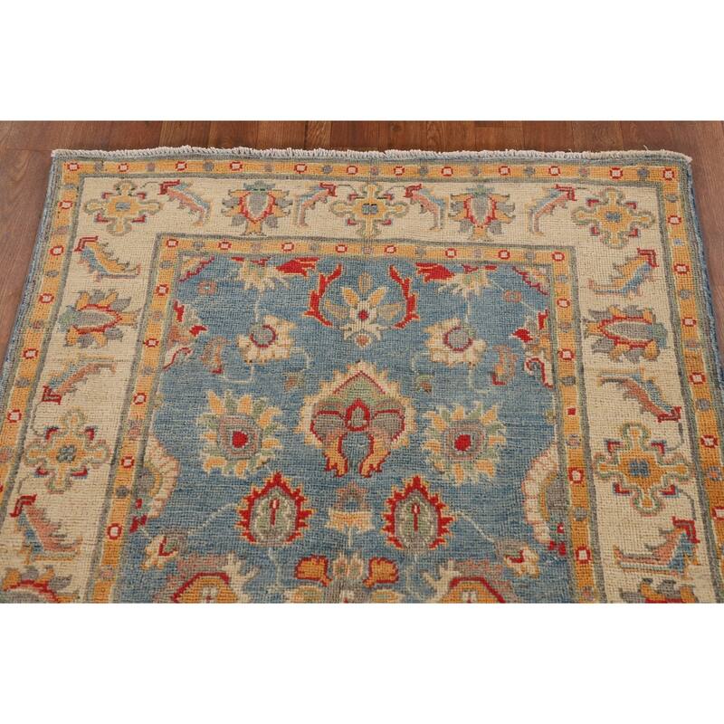 Traditional Blue Kazak Accent Rug Hand-Knotted Wool Carpet - 3'4"x 5'2"