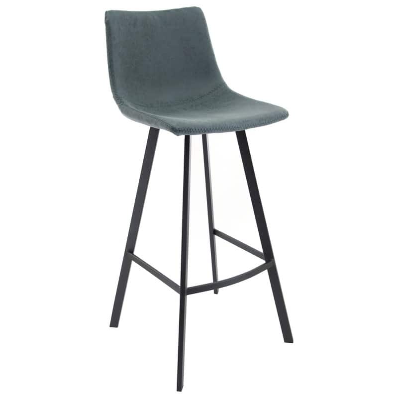 Elland Modern Upholstered Leather Bar Stool with Stainless Steel Legs, Curve Padded Seat, Built-in Footrest, and Plastic Glides - Peacock Blue