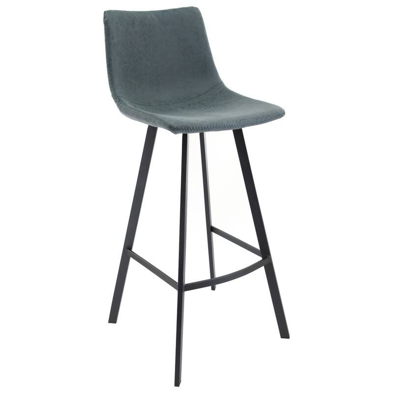Elland Modern Upholstered Leather Bar Stool with Stainless Steel Legs, Curve Padded Seat, Built-in Footrest, and Plastic Glides