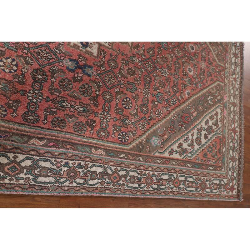 Geometric Pink Hamedan Persian Vintage Rug Hand-Knotted Wool Carpet - 6'7"x 9'7"