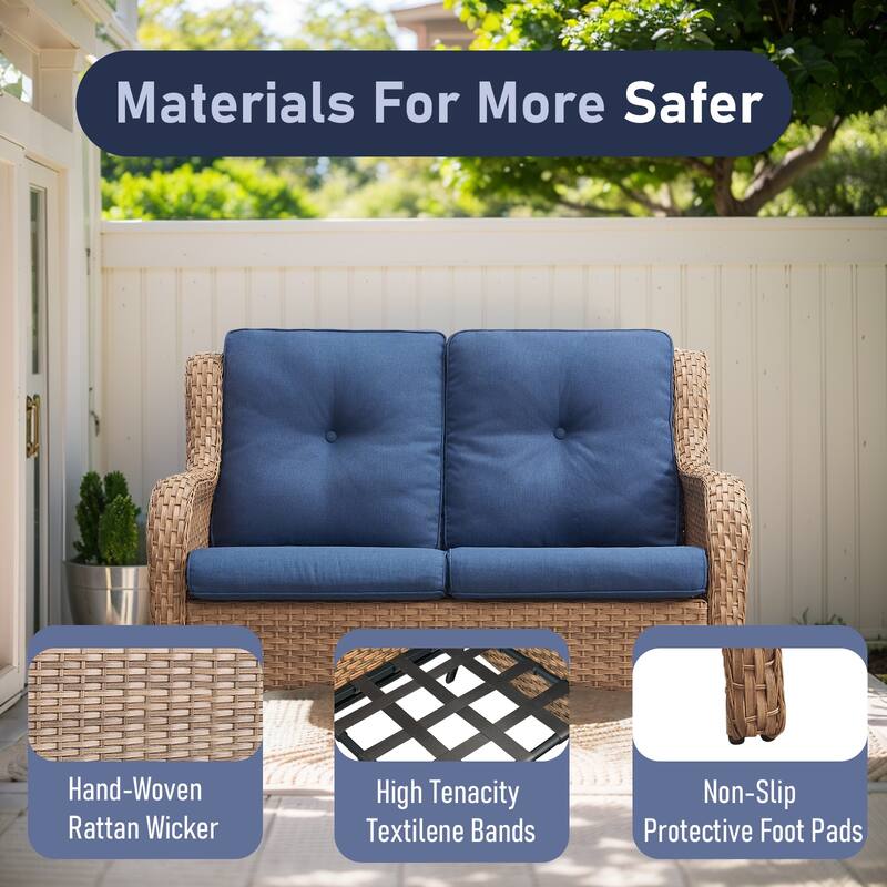Outdoor Loveseat Sofa 2-Seat Sofa Yellow-Blue - Yellow