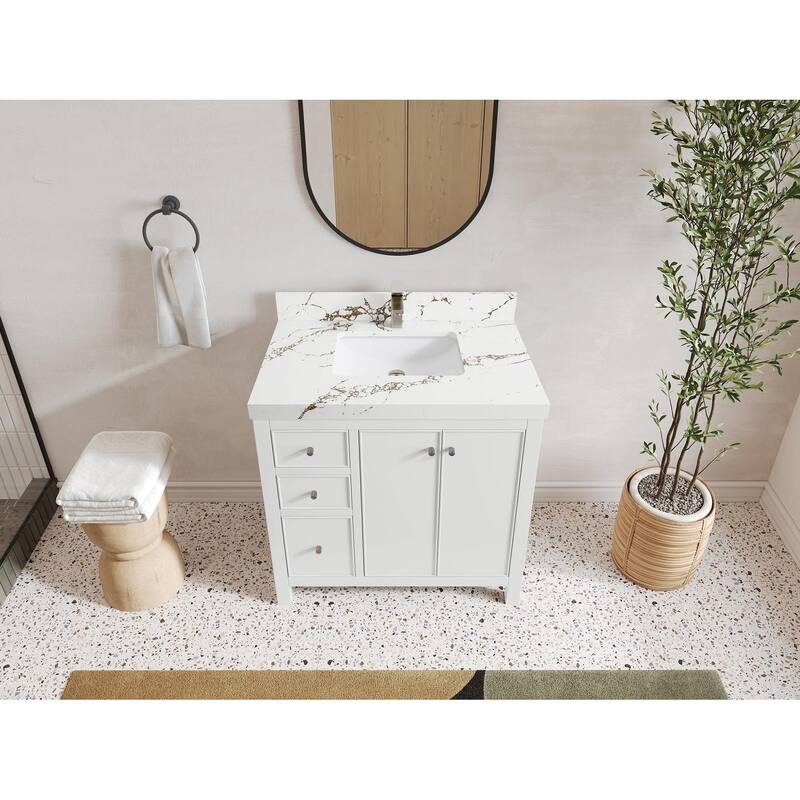Willow Collections 36 in. W x 22 in. D Chicago Center Sink Right Bathroom Vanity with Countertop - 2" Viola Brown - White