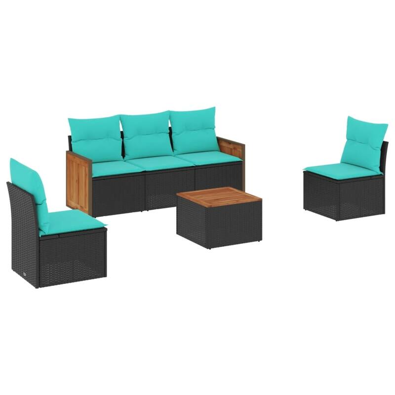 vidaXL 5 Piece Patio Sofa Set with Cushions Black Poly Rattan