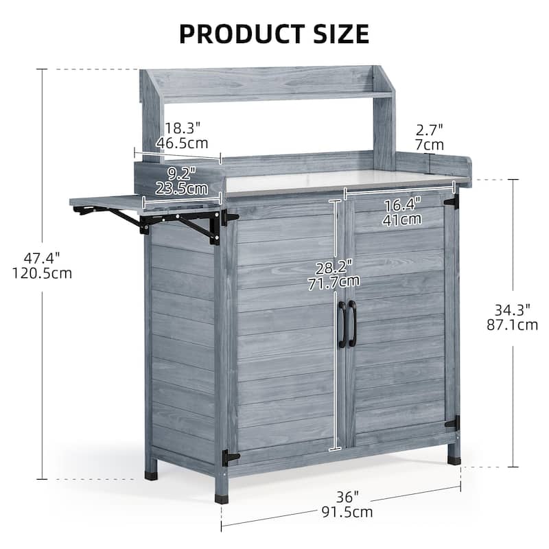 Moasis 47.4″H All Weather Outdoor Potting Bench Table Wooden Storage Cabinet with Foldable Pallet and Removable Plate