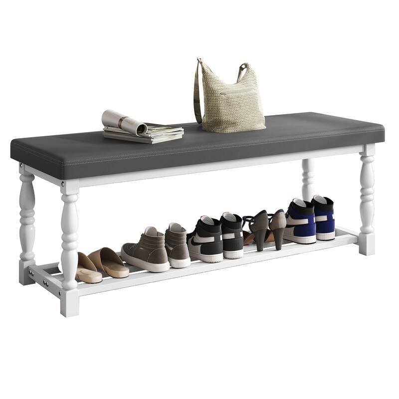 Moasis Entryway Shoe Bench with Cushioned Seat and 2-Tier Storage for Hallway