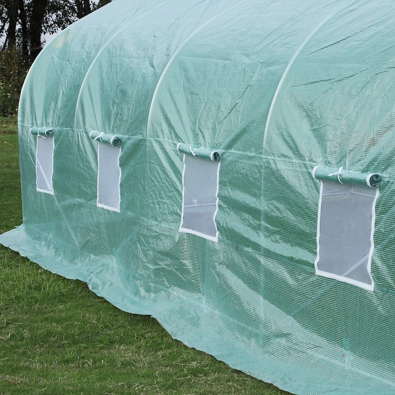 Outsunny 20' x 10' x 7' Tunnel Greenhouse Large Walk-In Warm House Deluxe High GardenHot House with 8 Roll Up Windows