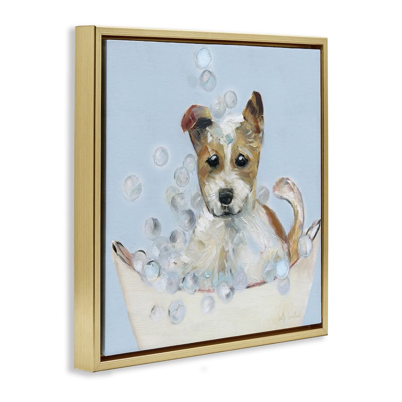 Stupell Fun Bubbles Puppy Bath Framed Floater Canvas Wall Art Design By Sally Swatland