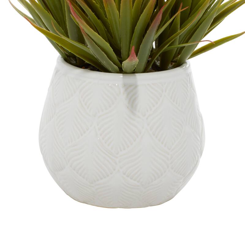 Faux Foliage Striped Stemmed Aloe Artificial Plant with Realistic Leaves and White Ceramic Pot - Green - Roche River Decor