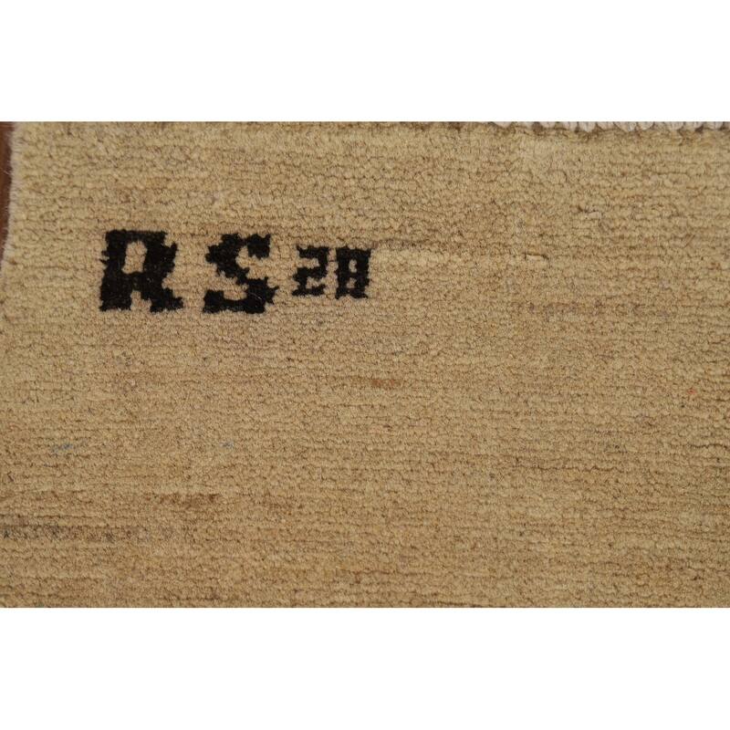 Modern Gabbeh Oriental Rug Hand-Knotted Solid Wool Carpet - 3'5"x 4'11"