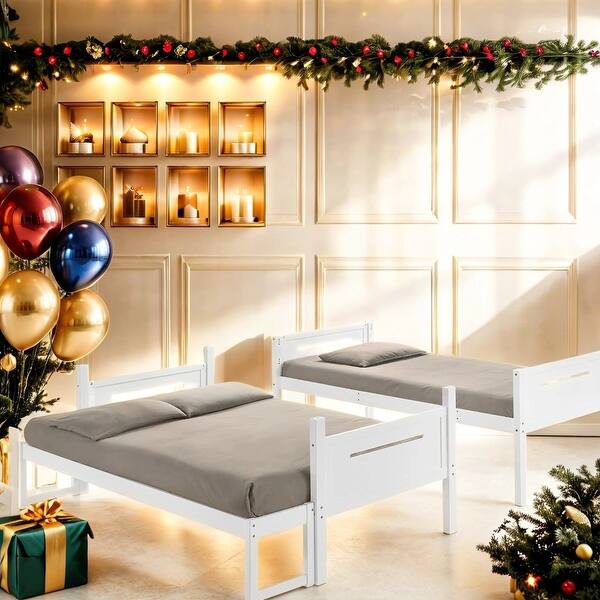 slide 2 of 8, Modern Style Twin/Full Bunk Bed with Built-In Ladder White
