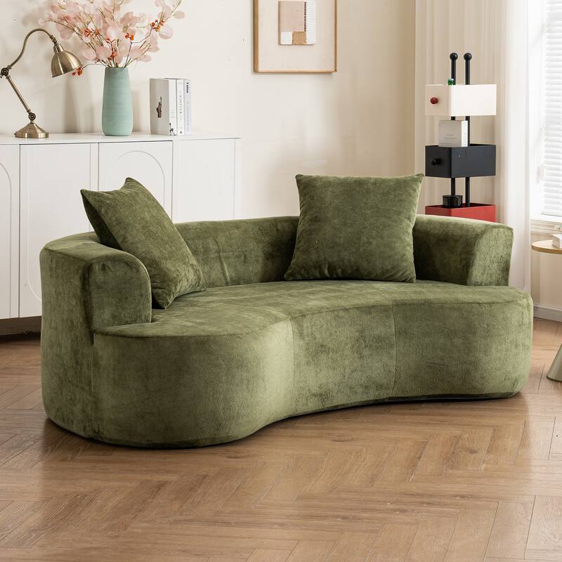 Moon shaped sofa, modern sleeper cat waist sofa with deep seat, non assembly sponge compression sofa (Green chenille fabric )