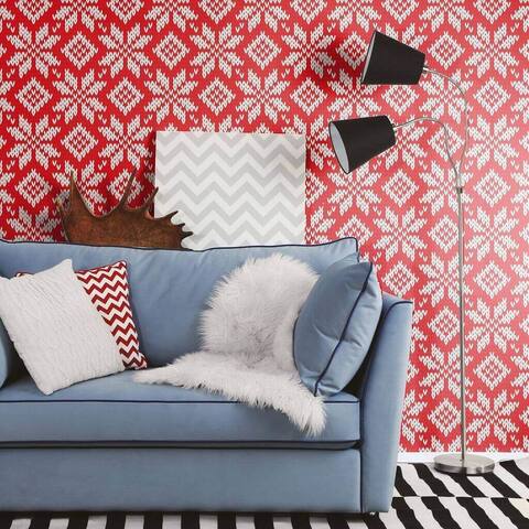 Red and White Geometric Themed Peel and Stick Removable Wallpaper 7961