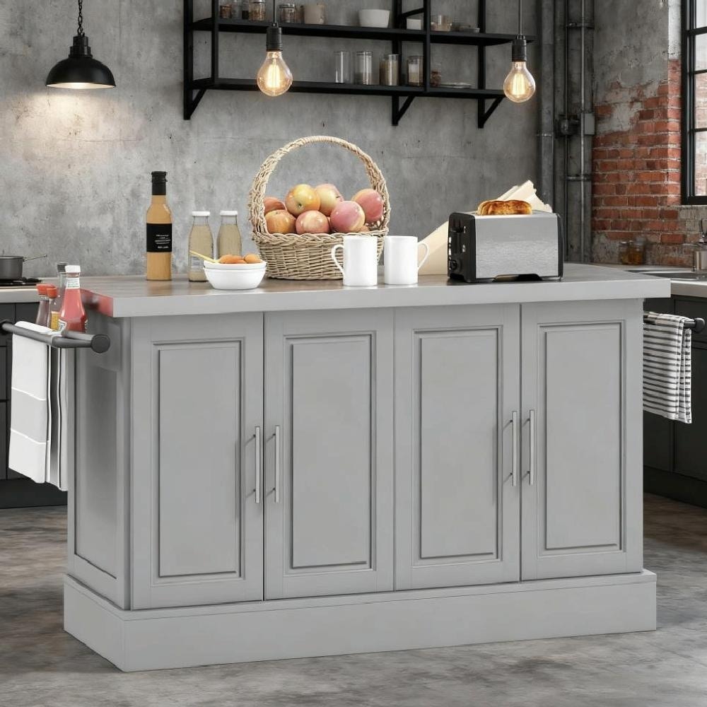 Kitchen Island on Wheels with 2 Drawers & Adjustable Shelves