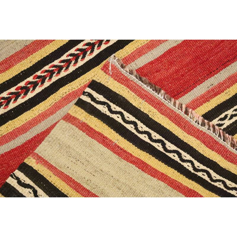 Hand Woven Oriental 100% Wool Carpet Southwestern Tribal Multi-Colored Kilim Area Rug - 8' 8'' X 5' 3''