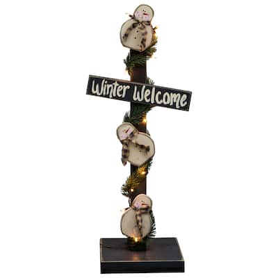 Winter Farmhouse Snowman Welcome Sign with Lights