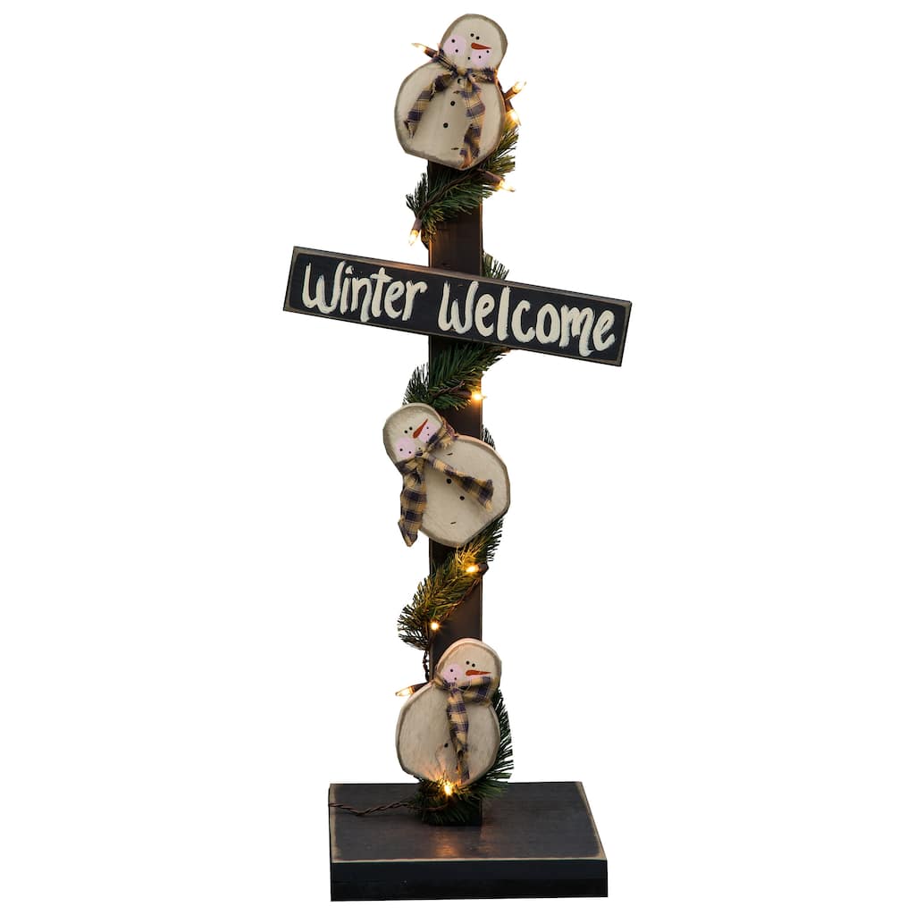 Winter Farmhouse Snowman Welcome Sign with Lights