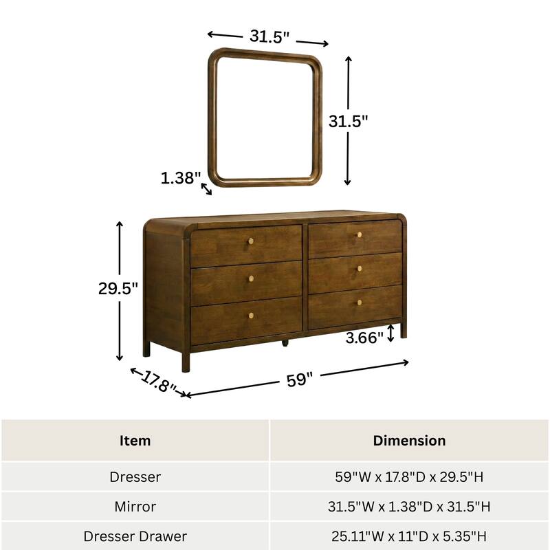 Roundhill Furniture Eldren Wood Bedroom Set, Platform Bed with Dresser, Mirror, and Two Nightstands in Walnut Finish
