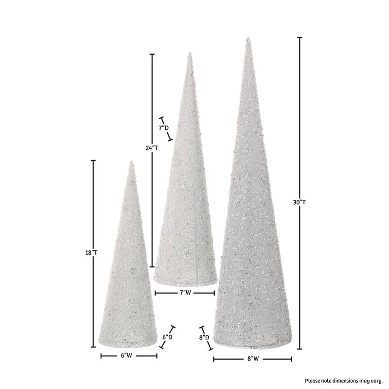 Set of 3 Silver Sequin Beaded Cone Christmas Trees 30"