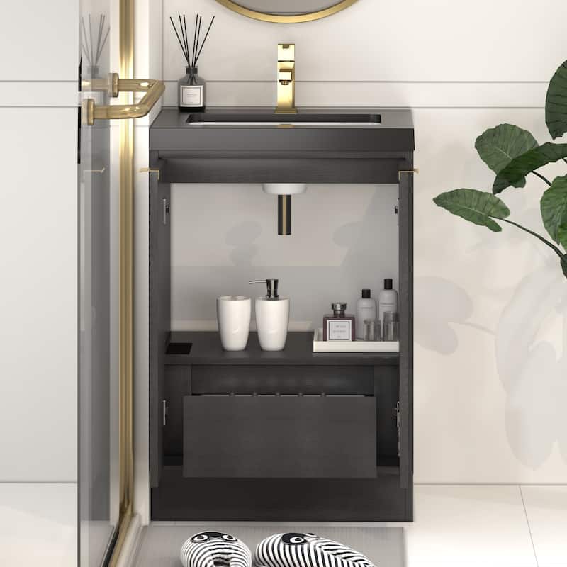 Milano 24" Freestanding Bathroom Vanity with Black Acrylic Sink
