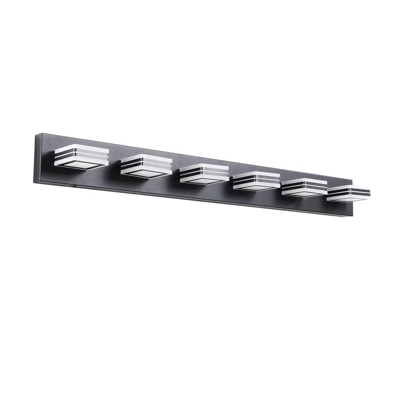 40" Modern 6-Light LED Vanity Light - Sleek Bathroom Wall Fixture, Iron & Acrylic, Dimmable & Energy-Efficient - Black