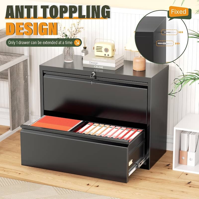 2 Drawer Lateral File Cabinet, Lockable Office Filling Cabinet