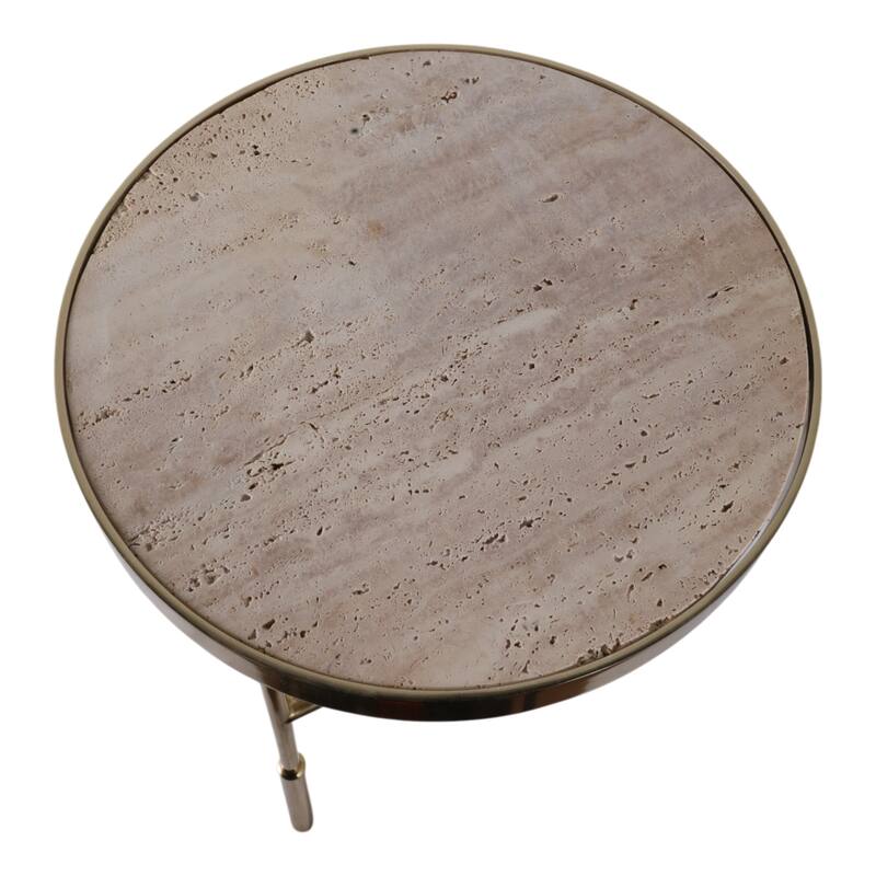 Stone Metal Side Table Round Top Slim Base Home Decor - 22" White - 21.75"
