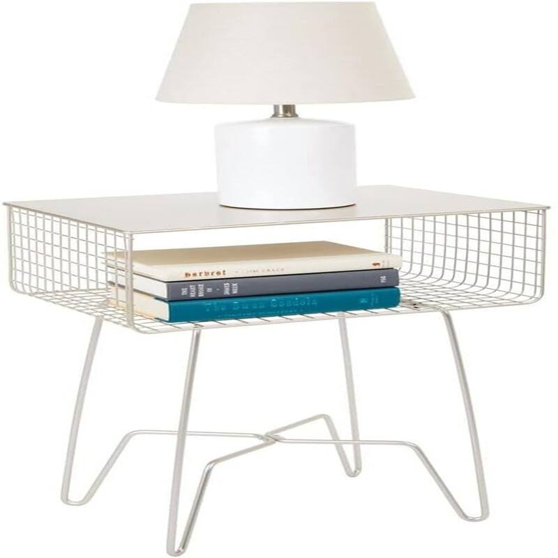 Steel Side Table Nightstand with Storage - 12.75"D x 17.4"W x 22.8"H