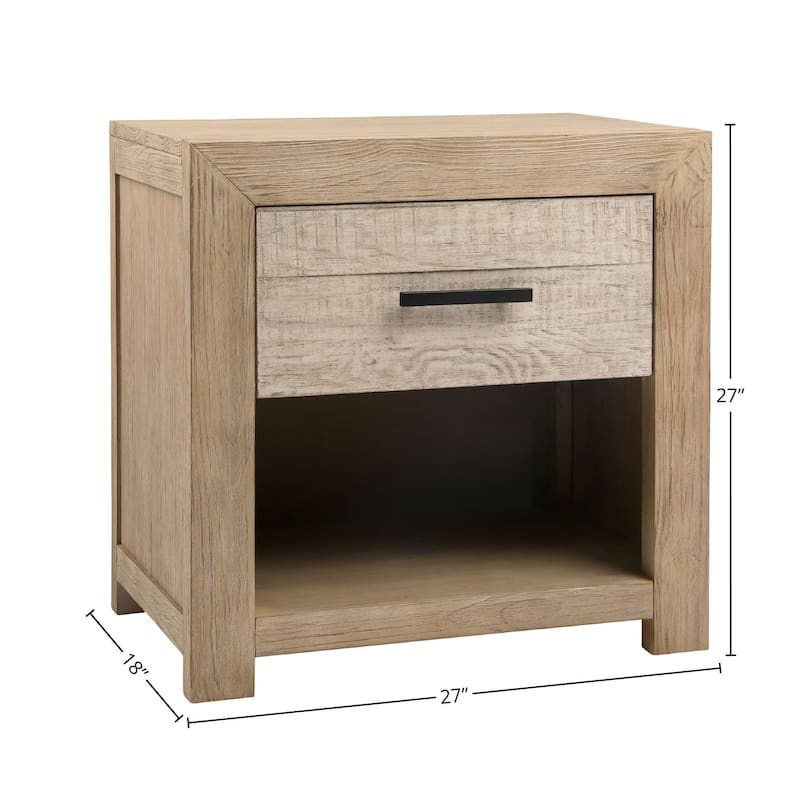 Rowena Single Drawer Pine Wood Nightstand, Light Warm Wash