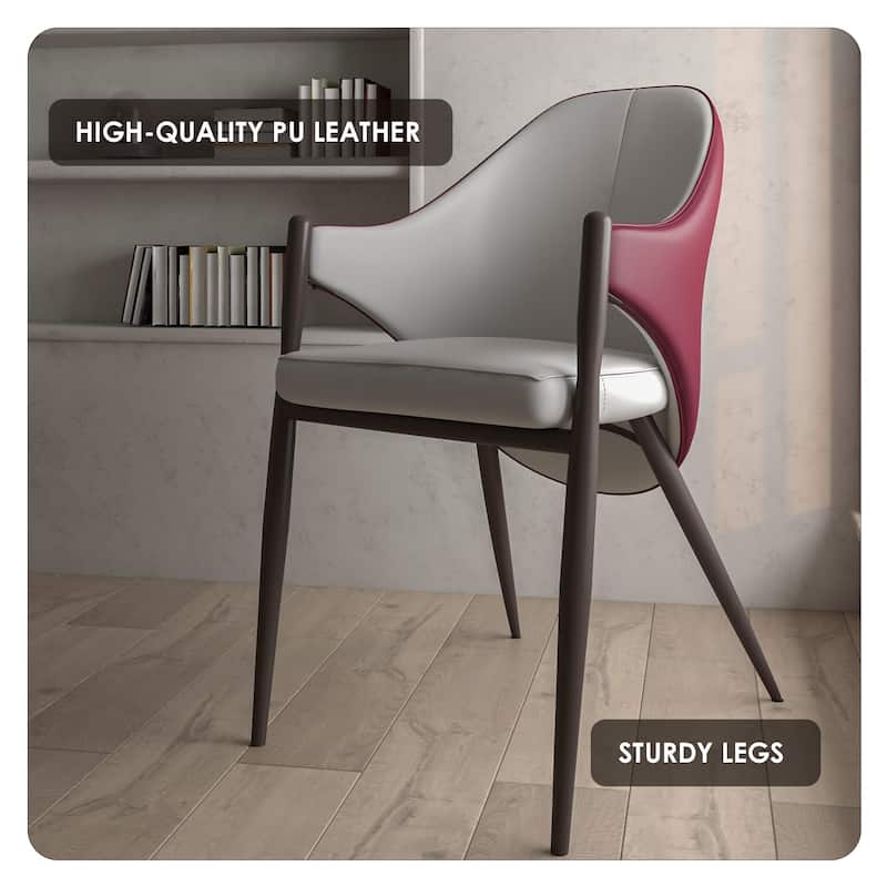 Upholstered Leather Dining Chair with Iron Legs Accent Armchair Set of 2