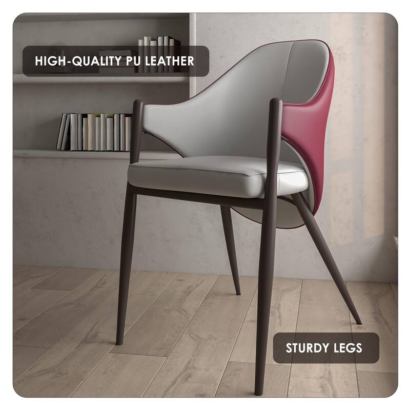 Upholstered Leather Dining Chair with Iron Legs Accent Armchair Set of 4