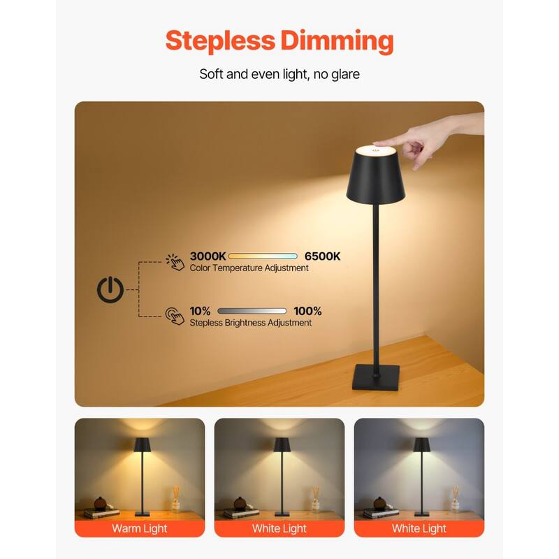 2 Pack Adjustable Cordless Lamp with Rechargeable Battery and USB