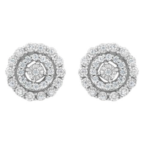 .925 Sterling Silver 1/2 cttw Miracle-Set Diamond Double Halo Stud Earring (I-J Color, I3 Clarity)
