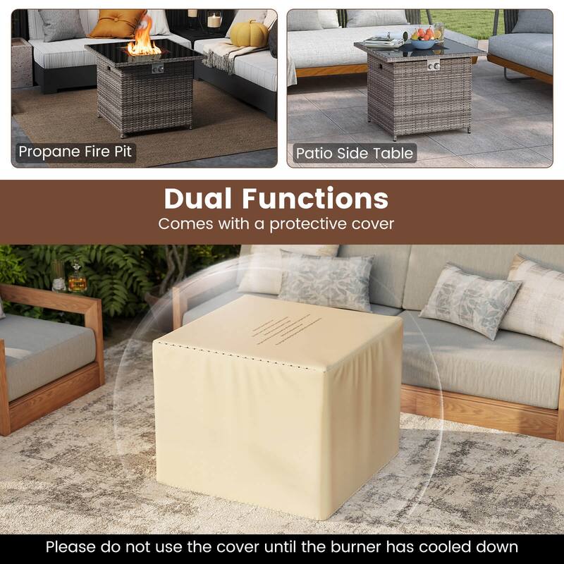 Costway 32.5" Propane Fire Pit Table Outdoor Wicker Gas Firepit with - See Details