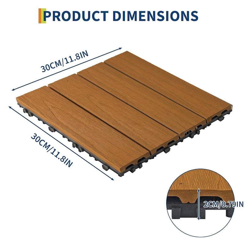48-Pack All-Weather Plastic Wood-Grain 12"X12" Composite Interlock Deck Tiles Flooring