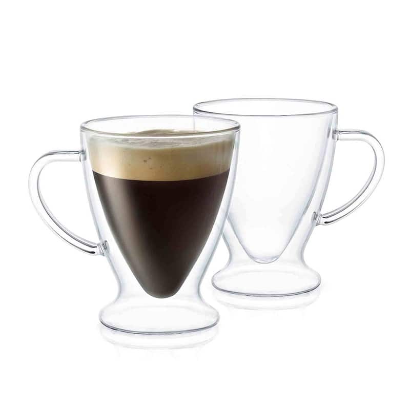 JoyJolt Double Wall Coffee Collection Glass Mugs Set Coffee Mugs and Espresso Mugs Set of 4