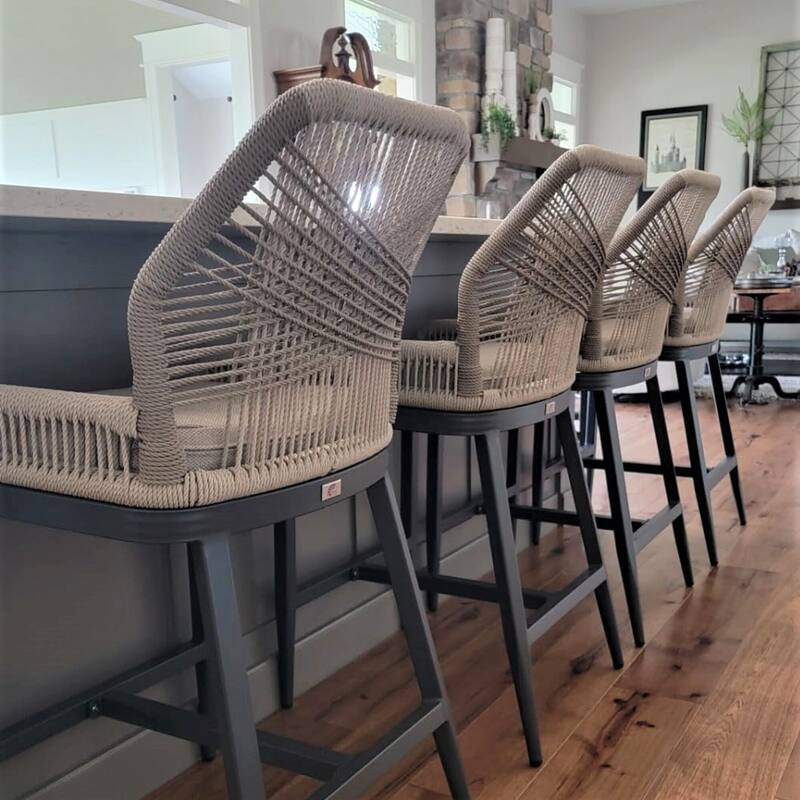 PURPLE LEAF Modern Counter Bar Stools Set of 4 Rattan Chairs with Back and Cushion Kitchen Barstools