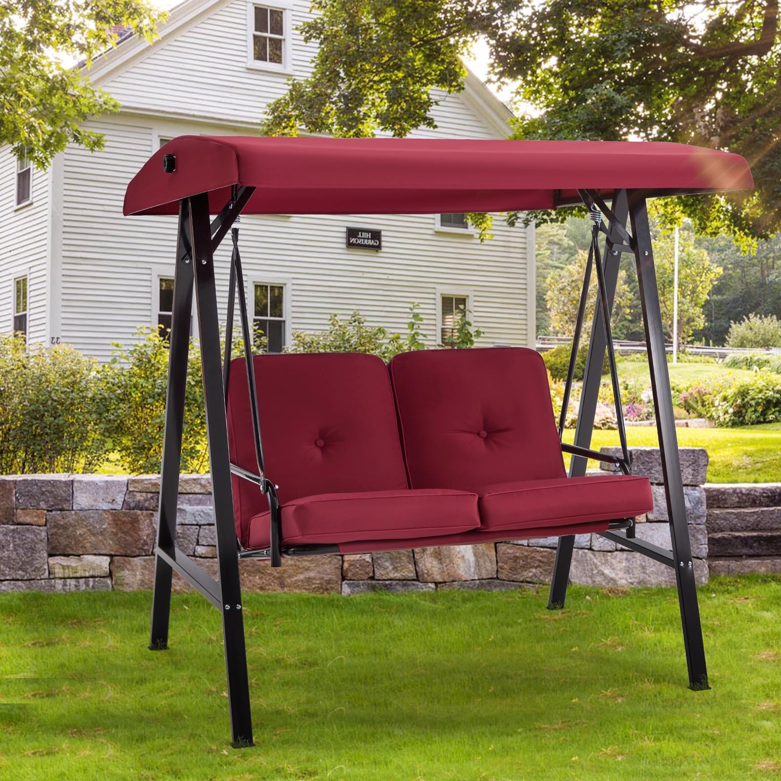AECOJOY 2 Seat Porch Swing Chair Patio Swing Chair w Cushions Blue
